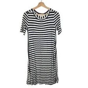 Ann Taylor LOFT Navy Blue White Scoop Neck Short Sleeve Midi Dress, S